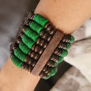 New! Brown & Green Beaded Bracelet